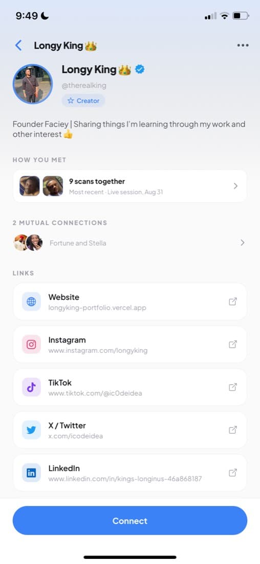 Shared sessions showing the scans two people both appear in