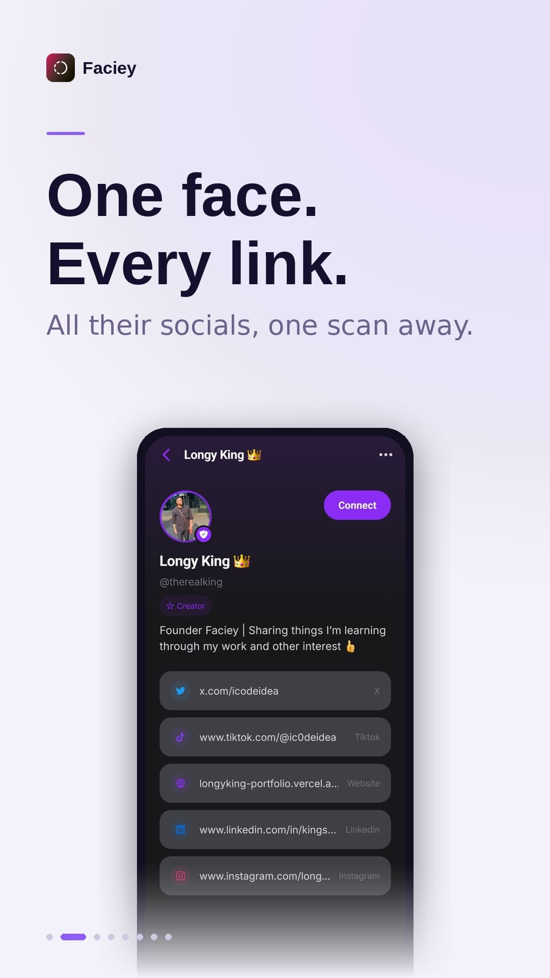 One face, every social link — Faciey profile discovery