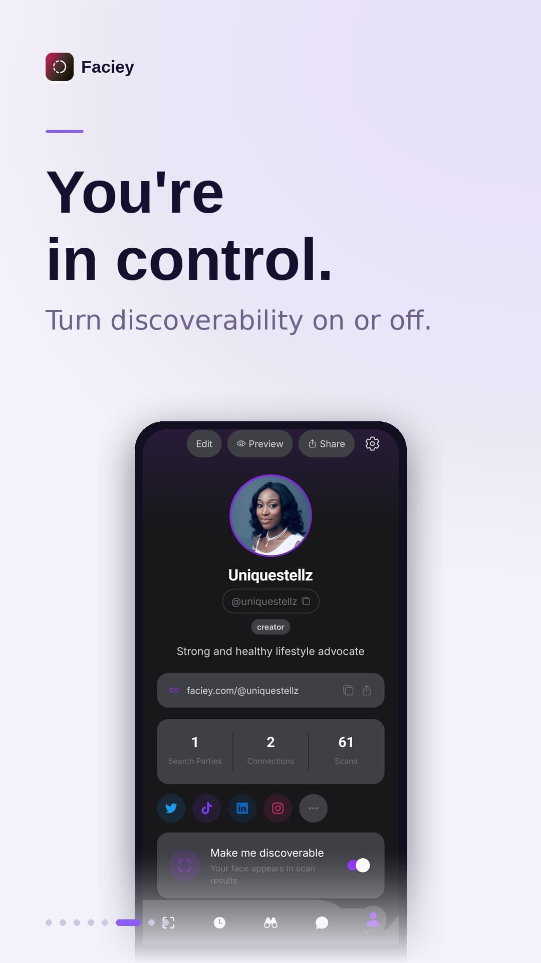 Control your discoverability — Faciey privacy settings